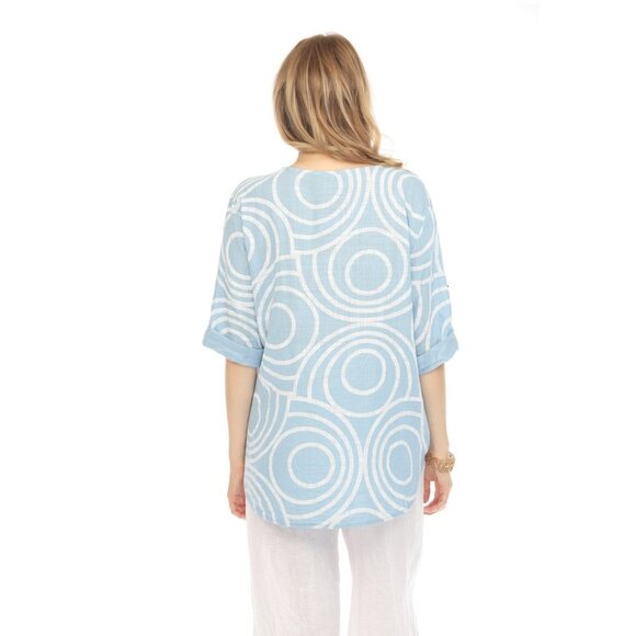 Light Blue Circle Print one button detail top - Picture 8 of 12